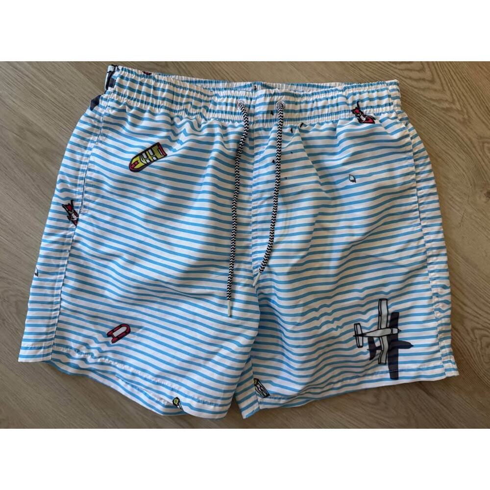 Boardies Men’s Small 5” Blue Stripe Beach Swim Trunks